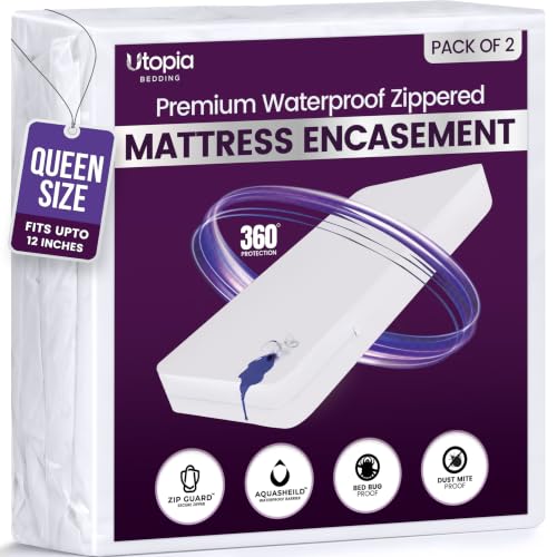 Queen Waterproof Zippered Mattress Protector Set of 2 - 12 Inch Deep Pocket