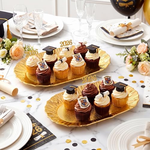 Acellegic Gold Plastic Serving Trays Set of 12 14.5x8.6 Inches Christmas Platters