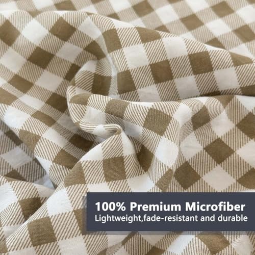 Tan Gingham Ruffled Comforter Set - Queen Size Farmhouse Bedding