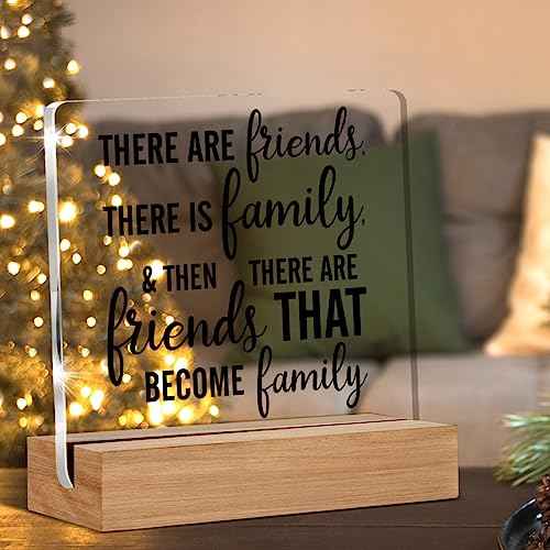 Friendship Gift Best Friends Gifts for Women Men There Are Friends There is Family Clear Desk Decorative Sign Acrylic Sign With Wooden Stand for Desk Table Shelf
