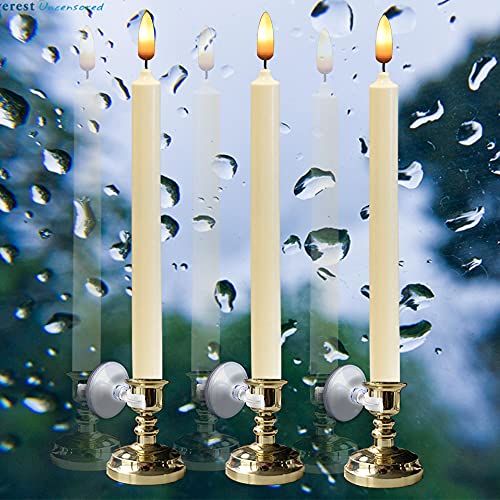 Wondise 10" Flameless Window Candles with Timer & Remote, Ivory Gold Holder—6 Pack