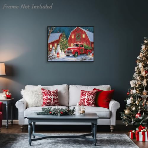 Dazzlewall Winter Truck & Home Canvas Wall Art 12x16 Unframed - Red Christmas Scene