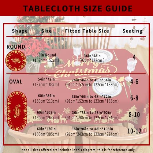 Faptoena Christmas Deer Oval Tablecloth 54x72 Inch Red with Gold Accent