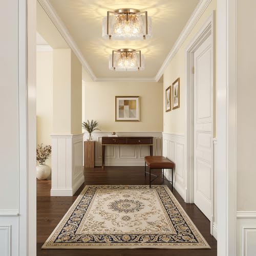 16'' Gold Semi Flush Mount Ceiling Light, 4-Light Glass Drum Light