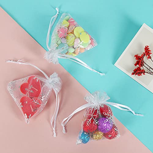 HRX Package 100pcs Snowflake Organza Gift Bags Christmas 3x4 inch,