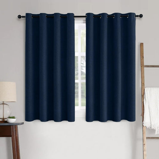MIULEE Blackout Curtains - 100% Thermal Insulated Linen Textured Drapes | Midnight Blue, 52 x 45 Inch (2 Panels)