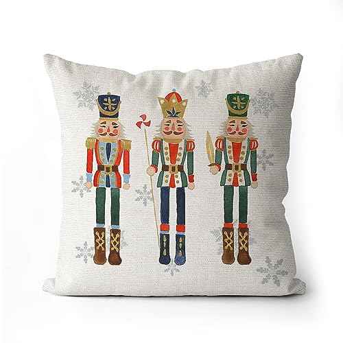 AOFANGGO Christmas Pillow Cover 18x18 inch Nutcracker Throw Pillow Holiday Decorations Cushion Cover for Bed Chair Sofa Couch