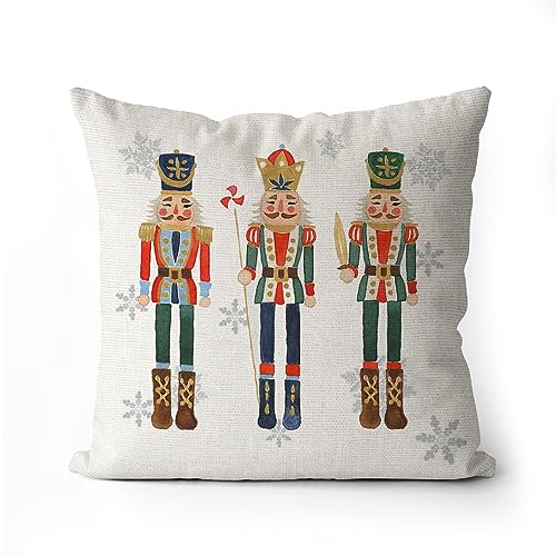 AOFANGGO Christmas Pillow Cover 18x18 inch Nutcracker Throw Pillow Holiday Decorations Cushion Cover for Bed Chair Sofa Couch