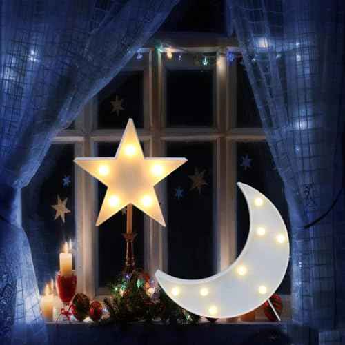 QiaoFei Decorative Moon-Star Night Light,Cute LED Nursery Night Lamp Gift-Marquee Moon-Star Sign for Birthday Party,Baby Shower,Kids Room, Living Room Decor(White)
