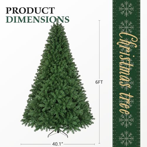 6ft Artificial Christmas Tree with 1200+ Branch Tips - Easy Assembly Holiday Decor