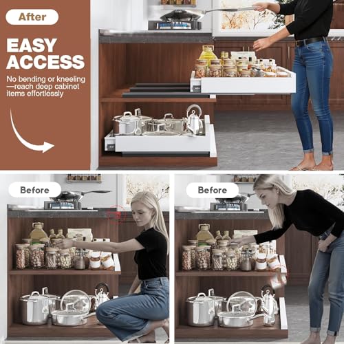 Pull Out Cabinet Organizer 4-Side Expandable White 13-21W x 17-24D 2 Pack