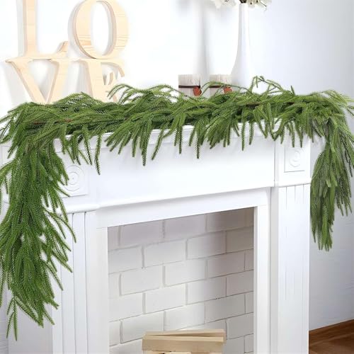 Heavyoff 6FT Artificial Norfolk Pine Garland Christmas Decor Faux Greenery