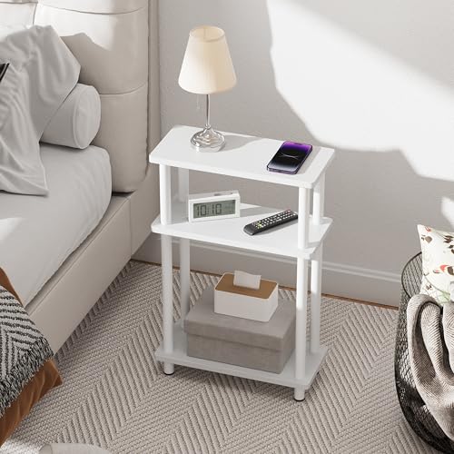 Apicizon White Narrow 3-Tier Side Table - Small End & Nightstand