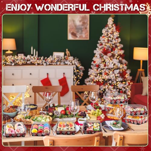 Potchen 100 Pack Christmas Bakery Boxes with Clear Lids - Red & Black Snowflakes