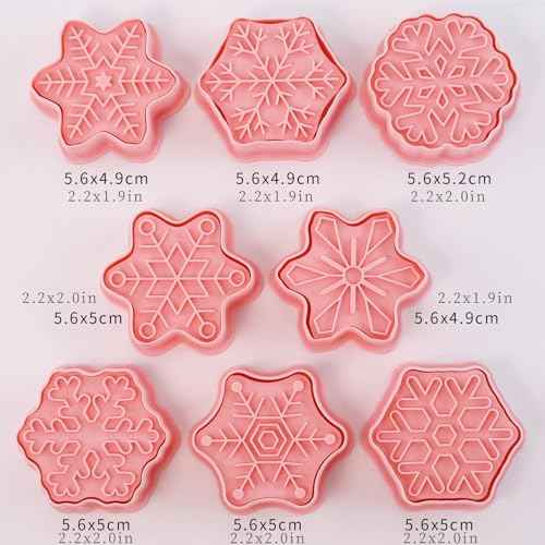 Snowflake Cookie Cutters Set 8 Pcs 3D Winter Holiday Cookies Cutter for Party Christmas Decoration (Xmas Snowflake)