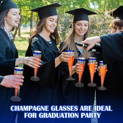 Jingmore 60 Pcs Disposable Plastic Champagne Flutes - Blue Rim