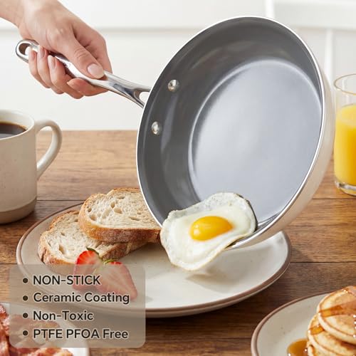 Ceramic Nonstick Frying Pan Set - 3-Piece Skillet Set 8, 9.5, 11 Inch Ash Grey