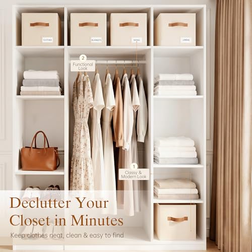 Storage Cubes 8 Pack - Beige Fabric Organizer Bins for Closet Shelves