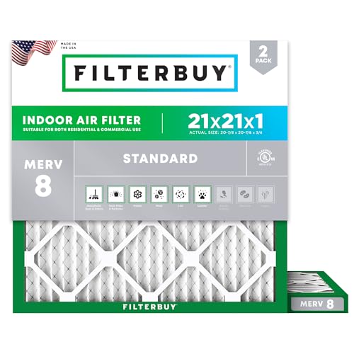 Filterbuy 21x21x1 MERV 8 Air Filter - Dust & Allergy Defense (2-Pack)