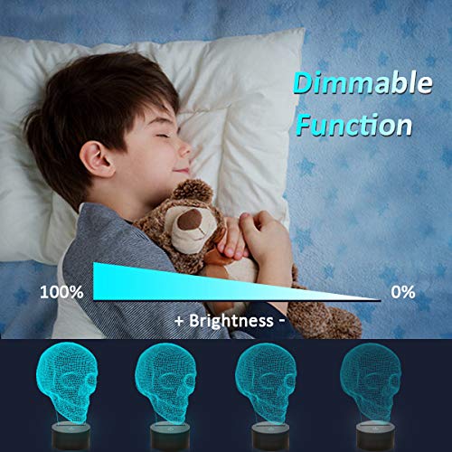 FULLOSUN Skull 3D Lamp Optical Illusion Night Light, Death Model Holiday Gift for Holloween Ghost Festival, Men Room Night Light with Remote Control 16 Colors Changing