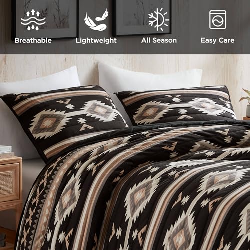 Full/Queen Woolrich Southwestern Aztec Quilt Set Reversible Black Bedding