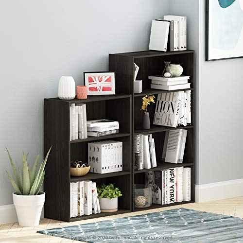 Furinno Pasir Blackwood 3-Tier Bookcase - Wide Storage Shelves, Modern Home Office & Living Room Furniture