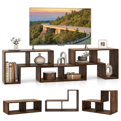 GIANTEX Free-Combination TV Stand for 50-65 Inch TVs - Brown, Modular 3-Piece Media Console with Storage Cubes