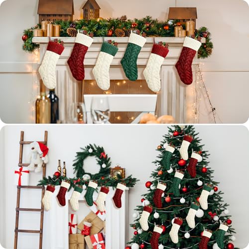 Vinsot 12 pcs 18 Inch Christmas Stockings Cable Knitted Decoration