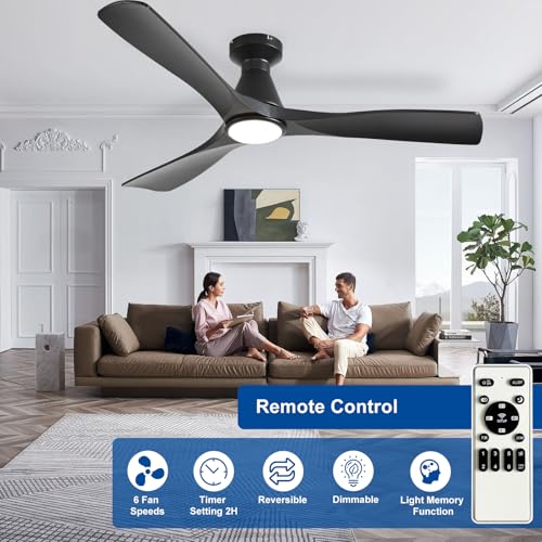 Depuley Black 52-Inch Ceiling Fan with Lights, Remote, Dimmable & Quiet Motor