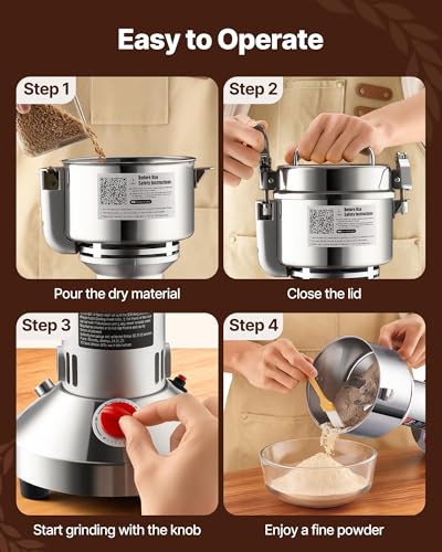 VEVOR 550g Commercial Electric Grain Mill Grinder 2000W Stainless Steel Spice Pulverizer