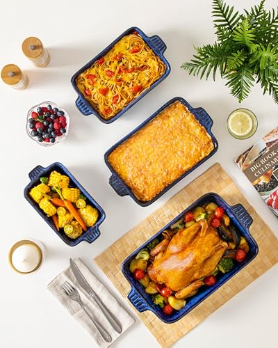 Vancasso Blue Ceramic Casserole Dishes Set of 4 Oven Safe Deep Rectangular Lasagna Pans