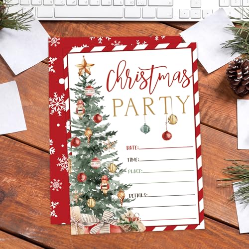 Whaline Red Stripe Christmas Invitations 5x7 with Envelopes, 25 Sets