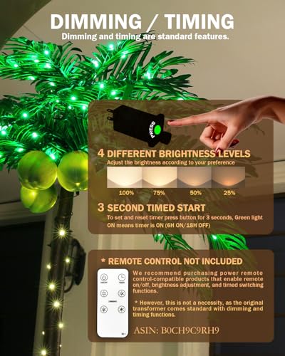 Tybeeu 5ft Lighted Palm Tree with 136 LED Lights & Glowing Coconuts - ETL UL Safe