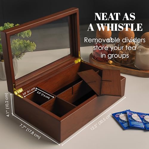 Walnut 8-Compartment Wooden Tea Box Organizer - Luxury Tea Storage