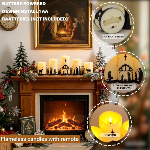 Nativity Scene 5-Piece Flameless Candles Ivory - Sasigeiaa 3" D x 4/5/6" H Christmas Nativity Set