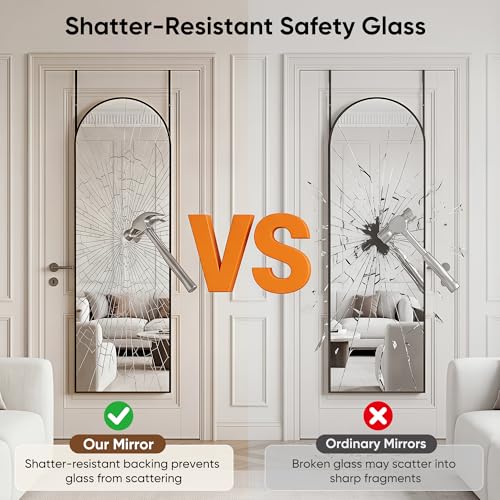 Homsion 58x20 Inch Over-the-Door Arched Full Length Mirror - Black, 4-in-1 Installation