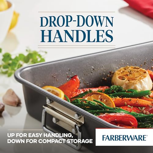Farberware 11x15 Inch Nonstick Roasting Pan with Rack - Gray