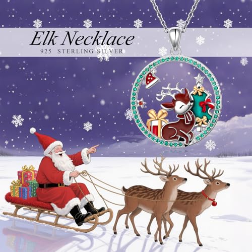 Silver Reindeer Pendant Necklace for Women - 925 Sterling Silver Christmas Jewelry