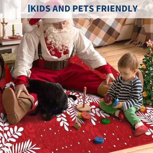 GarveeHome Christmas Snowflake Area Rug 6x9 ft Red Washable Non-Slip Low Pile