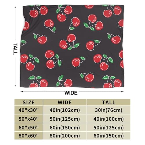 GVGOAGL Red Cherry Black Lightweight Throw Blanket 80x60 for Adults - Cozy Flannel Bed Cover