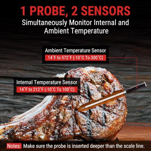 Wireless Meat Thermometer - TempPro TempSpike 500 ft Bluetooth Digital Cooking Thermometer - Orange