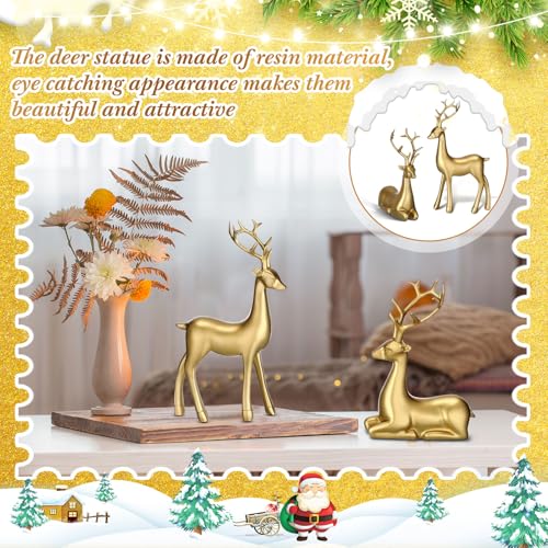 12 Pcs Gold Reindeer Figurines Set - Indoor Christmas Decorative Deer Sculptures