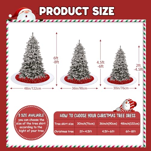 Dremisland 48-inch Red Sequin Christmas Tree Skirt with Faux Fur - Holiday Decor