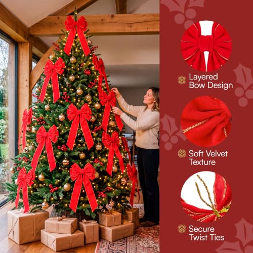 JOYIN 9PCS Giant Red Velvet Christmas Bows 30.7 x 10.6 in – Indoor/Outdoor Wreath & Tree Decor (Variation 9)