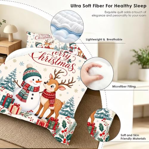 Christmas Reindeer Snowman Xmas Tree Queen Bedding Set FUYEUN 14