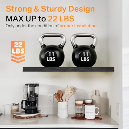 BAYKA Black Floating Shelves Set of 3 22.5in Wall Mount Storage & Decor
