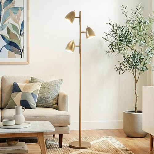 Brightech Jacob LED Floor Lamp - Adjustable 3-Light Tree in Brass Finish