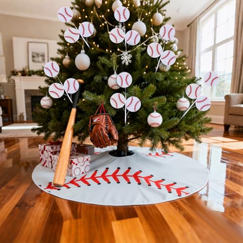 Baseball Christmas Ornaments Set with 36'' Tree Skirt and 6 Picks - Vertintong (Baseball Theme)