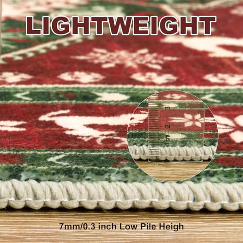 2x6 Red Christmas Hallway Runner Rug – Yamaziot, Non-Slip Backing, 100% Polyester
