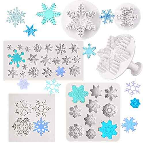Patelai 6 Pcs 3D Snowflake Silicone Mold Christmas Winter Snowflake Silicone Fondant Mold for Cake Cupcake Chocolate Dessert Decoration Polymer Clay Crafting Projects